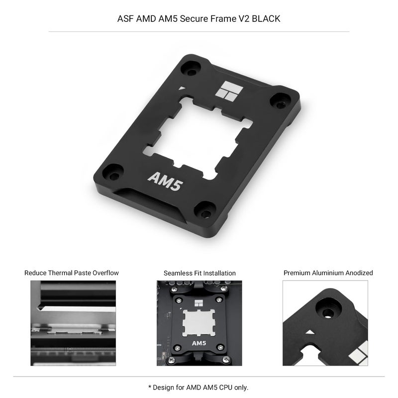 Thermalright حامل معالج ASF الأسود V2 AM5، إطار تثبيت AM5 الآمن، إطار AM5 الآمن، إطار تصحيح تثبيت مضاد للانحناء، إطار اتصال مضاد للانحناء AM5، معيار مبرد المعالج، أسود - Image 2